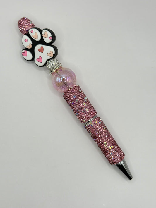 “PAW” PiNK Hearts Bling Beaded Pen