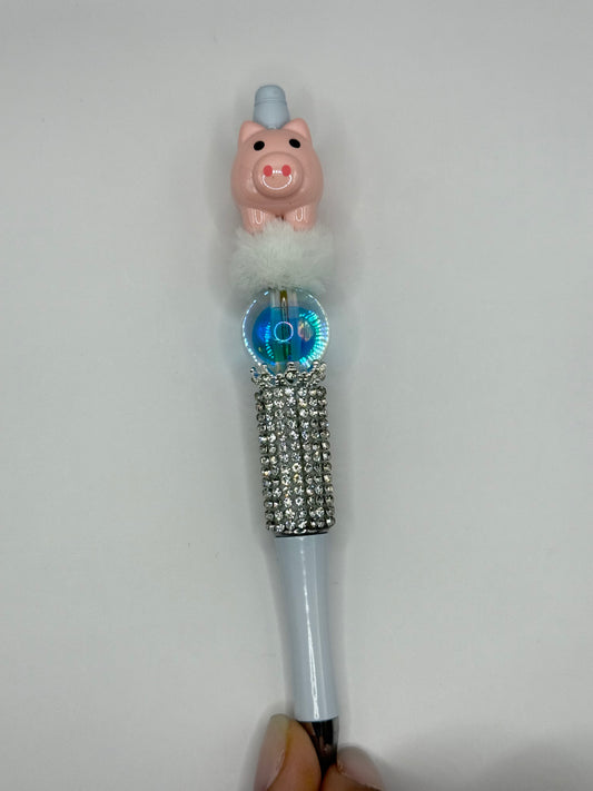 “PiG” Half White Bling Beaded Pen