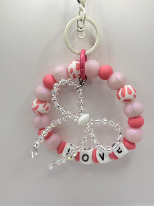“LOVE” Pink Cow Silicone Wristlet Keychain