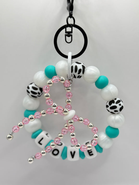 “LOVE” Blue Cow Silicone Wristlet Keychain