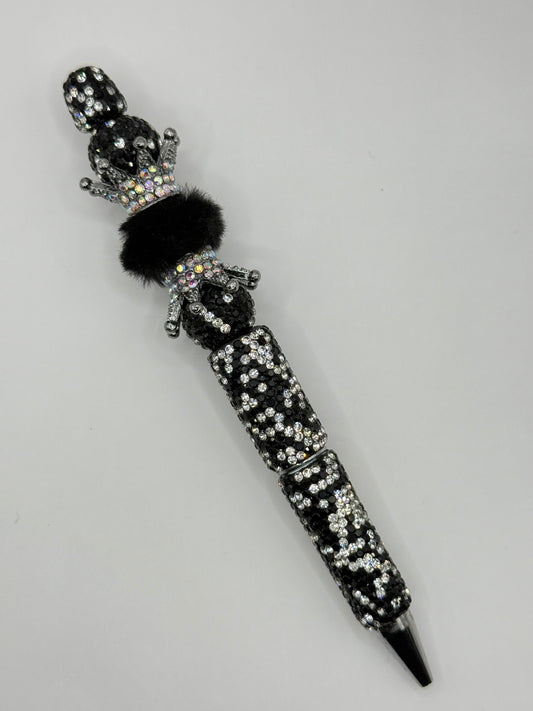 “CROWNED” Black Beaded Pen
