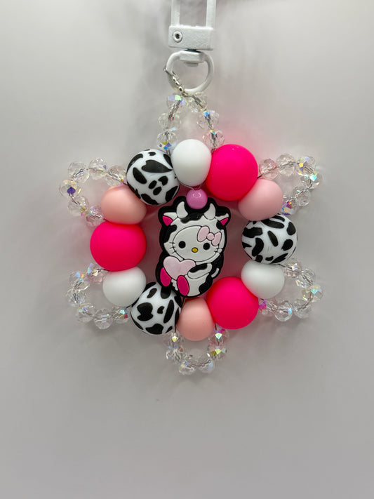 “KITTY CHARACTER” Silicone and Crystal Bag Charm Keychain